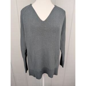Athleta Womens Wool Blend Sweater Small Gray V Neck Knit Pullover Oversized Yoga